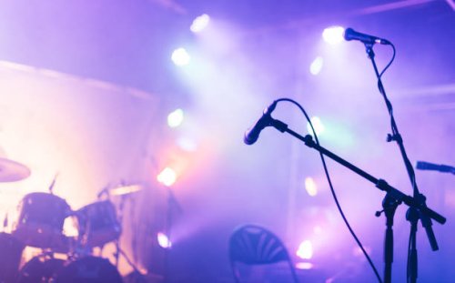 an illuminated concert stage - stock photo - concert stock pictures, royalty-free photos & images