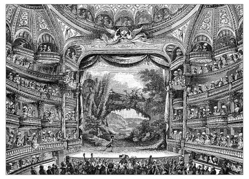 antique illustration of 18th century interior of paris theatre - home decoration stock illustrations