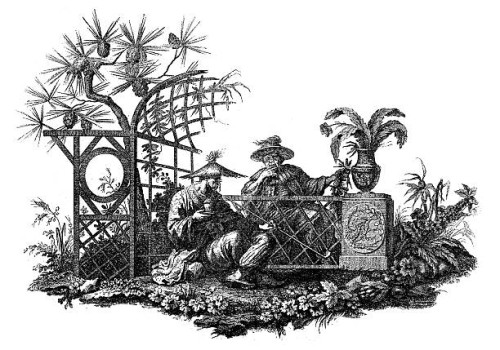 antique illustration of a scene with far eastern setting - garden decoration stock illustrations