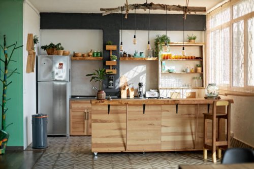 apartment kitchen in modern rustic style - home decoration stock pictures, royalty-free photos & images