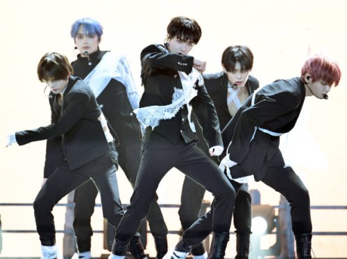 April 01: TXT attends TXT's new mini album 'minisode 3: TOMORROW' showcase at Hwajung Fitness Center in Seongbuk-gu on April 01, 2024 in Seoul, South...