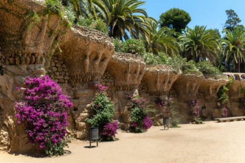 arcade in park guell - garden decoration stock pictures, royalty-free photos & images