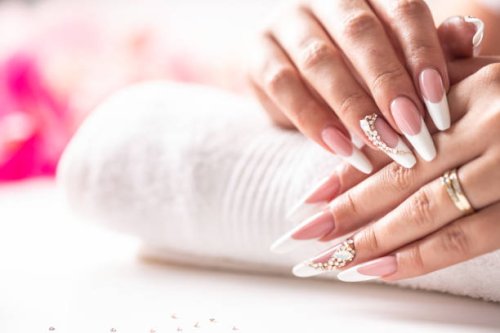 art gel nails made for the bride for her wedding moments. - nails art stock pictures, royalty-free photos & images