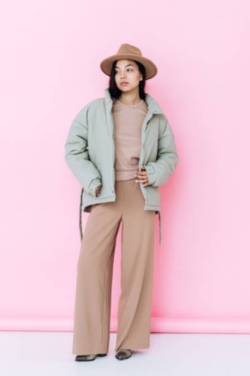 asian model woman posing in new collection outerwear studio shot - fashion stock pictures, royalty-free photos & images