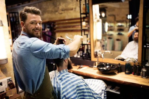 at barber shop - hairstyle stock pictures, royalty-free photos & images