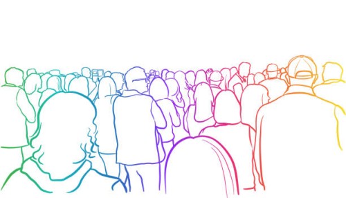 audienc erear view crowd rainbow - concert stock illustrations