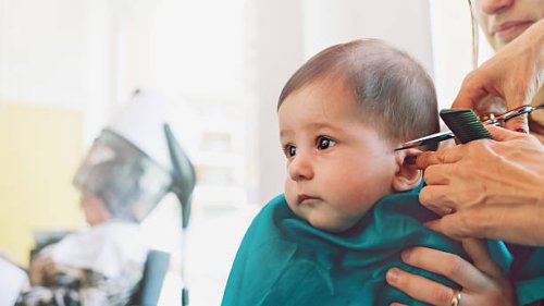 baby at the hairdresser - hairstyle stock pictures, royalty-free photos & images