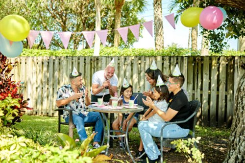 back yard birthday party for 8 year old miami girl - garden decoration stock pictures, royalty-free photos & images