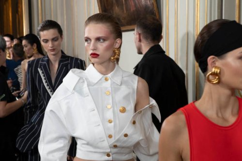 Backstage at the Schiaparelli fashion show at the Italian Embassy Residence in Paris during Paris Fashion Week, September 28 2023.