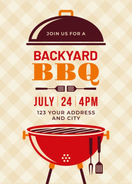 backyard bbq party invitation template - junk food stock illustrations