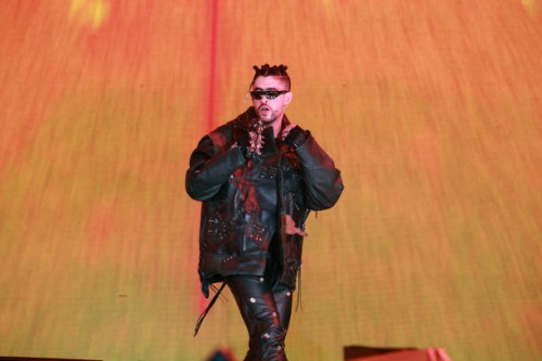 Bad Bunny performs during his "P FNK R" concert at Hiram Bithorn Stadium on December 10, 2021 in San Juan, Puerto Rico.