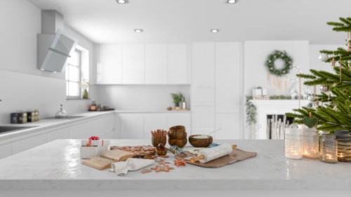 baking homemade christmas cookies in kitchen - home decoration stock pictures, royalty-free photos & images