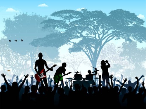 band in the park (each person is complete, clipping paths hide the legs) - concert stock illustrations