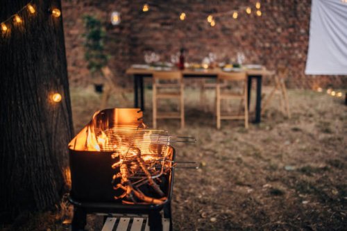 barbecue party in back yard - garden decoration stock pictures, royalty-free photos & images