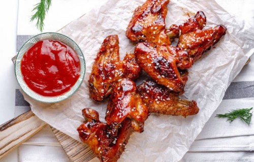 barbecue wings,high angle view of food on table,ukraine - junk food stock pictures, royalty-free photos & images