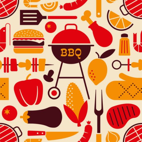 bbq elements seamless pattern. - food stock illustrations
