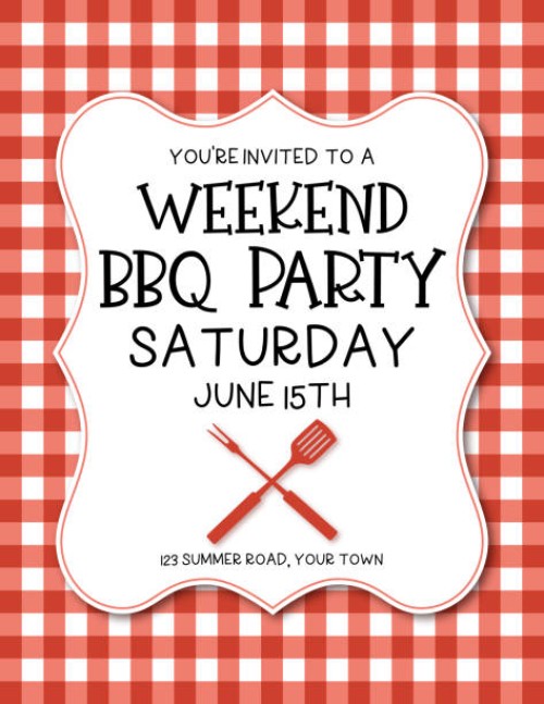 bbq invitation template on a checkered tablecloths - food stock illustrations
