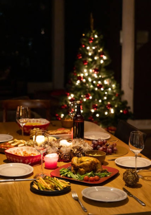 beautiful christmas dinner served on the table - home decoration stock pictures, royalty-free photos & images