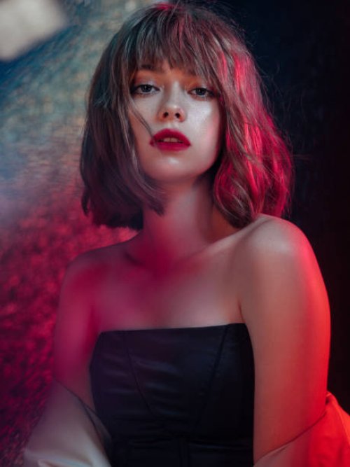 beautiful fashionable woman with multicolor highlights on her face - hairstyle stock pictures, royalty-free photos & images