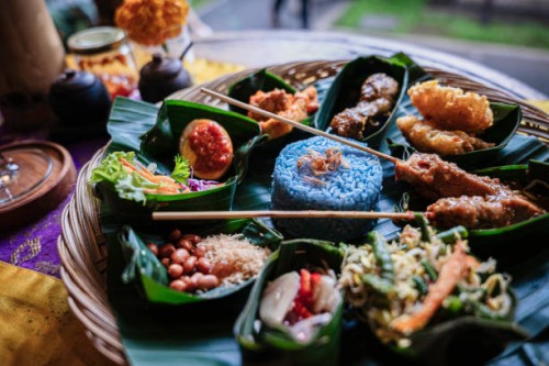 beautiful nasi campur in bali - food stock pictures, royalty-free photos & images