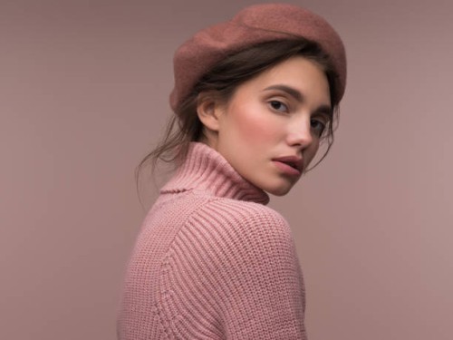 beautiful sensual girl in a sweater and beret - fashion stock pictures, royalty-free photos & images