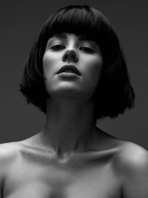 beautiful woman. black and white - hairstyle stock pictures, royalty-free photos & images