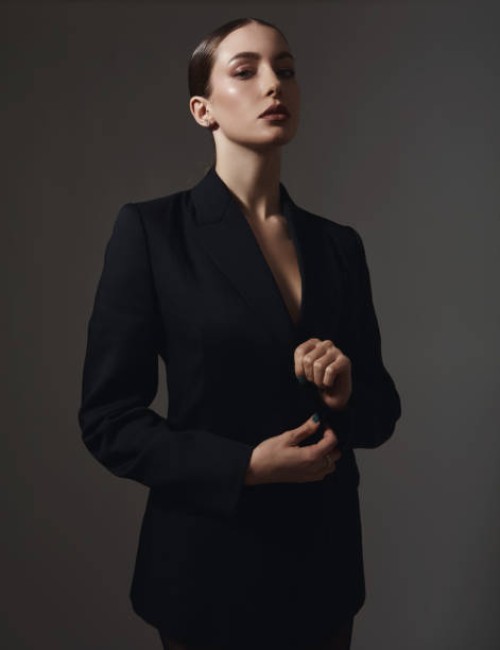 beautiful woman in a black jacket. - fashion stock pictures, royalty-free photos & images