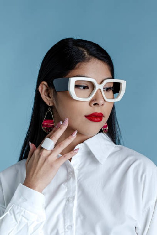 beautiful woman wearing glasses - fashion stock-fotos und bilder