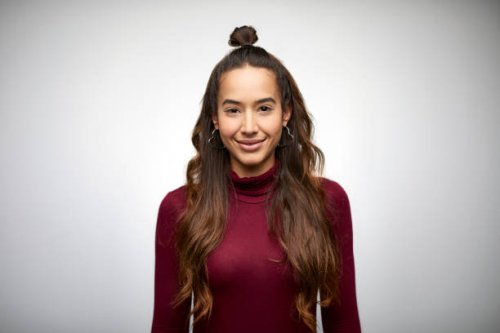 beautiful young woman with long brown hair - hairstyle stock pictures, royalty-free photos & images