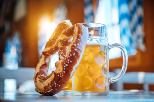 beer and pretzel, beer fest munich, germany - food stock pictures, royalty-free photos & images