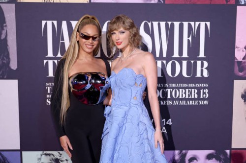 Beyoncé Knowles-Carter and Taylor Swift attend the "Taylor Swift: The Eras Tour" Concert Movie World Premiere at AMC The Grove 14 on October 11, 2023...