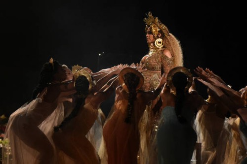 Beyonce performs as she is pregnant with twins during the 59th Annual Grammy music Awards on February 12 in Los Angeles, California.