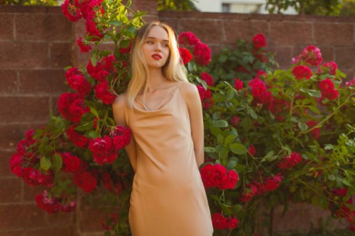 blonde woman is roses garden - garden decoration stock pictures, royalty-free photos & images