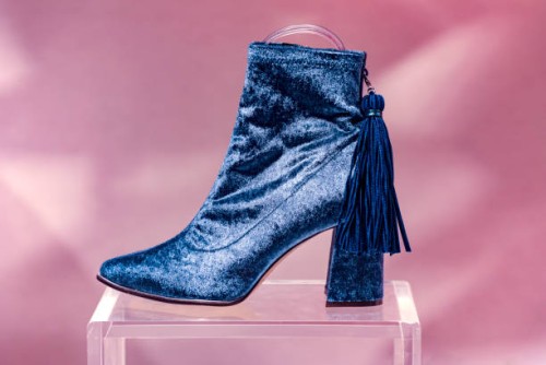 blue velvet ankle boots with tessels - fashion stock pictures, royalty-free photos & images