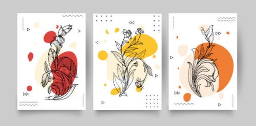 botanical wall art vector set. hand draw template leaves and line art background for paper, foliage line art drawing with abstract shape. abstract plant art design for print, cover, wallpaper, minimal and natural wall art. - 
