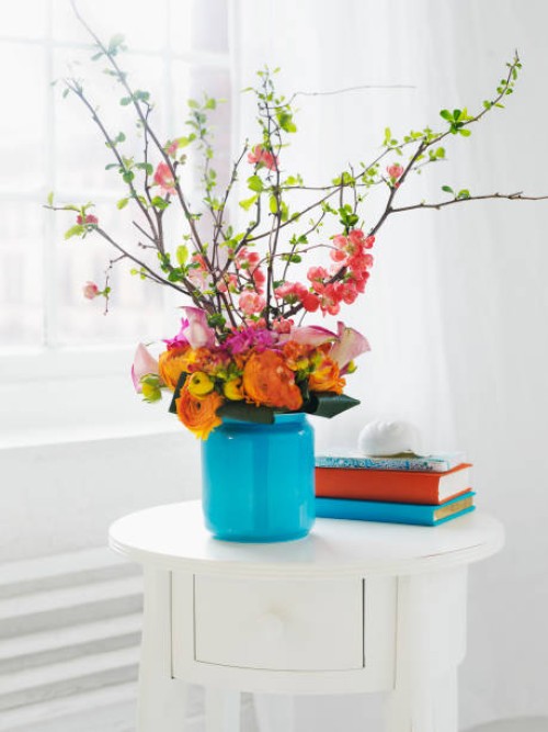 bouquet with branches - home decoration stock pictures, royalty-free photos & images