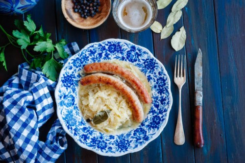 bratwurst with sauerkraut - food stock pictures, royalty-free photos & images