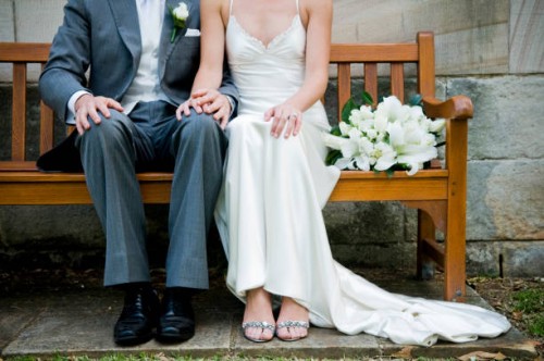 bride and groom on bench - home decoration stock pictures, royalty-free photos & images