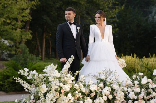 brides in love are holding hands against the background of a beautiful landscape. - garden decoration stock pictures, royalty-free photos & images