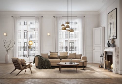 bright living room with fireplace and scandinavian design - home decoration stock pictures, royalty-free photos & images