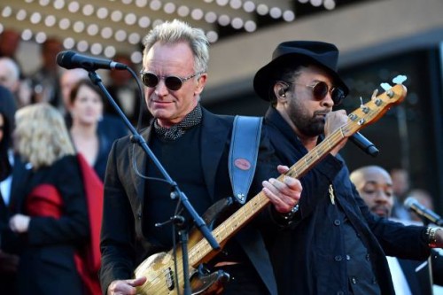 British musician and singer Sting and Jamaican singer Shaggy perform on the red carpet on May 19, 2018 at the end of the closing ceremony of the 71st...