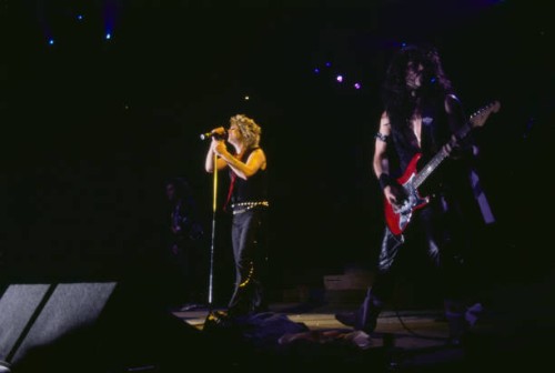 British singer and songwriter Ozzy Osbourne and American guitarist Jake E Lee perform live on stage at an concert date, United States, circa 1985.