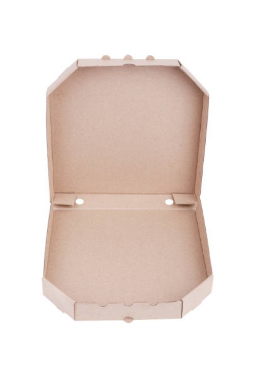 brown pizza box isolated on white background - junk food stock pictures, royalty-free photos & images