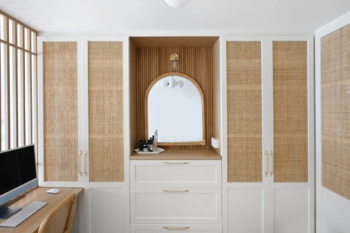 built-in cabinetry and dressing table in a bedroom - home decoration stock pictures, royalty-free photos & images