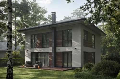 bungalow surrounded by trees on a summer day in 3d render - garden decoration stock pictures, royalty-free photos & images