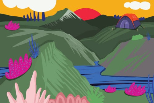 camping site somewhere in the desert - garden decoration stock illustrations