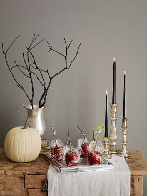 candy apples at a halloween party - home decoration stock pictures, royalty-free photos & images
