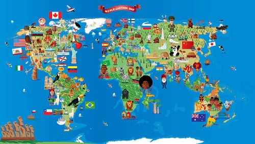 cartoon map of world - food stock illustrations