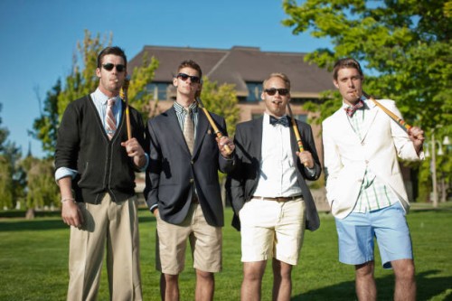 caucasian man standing together with croquet mallets - fashion stock pictures, royalty-free photos & images