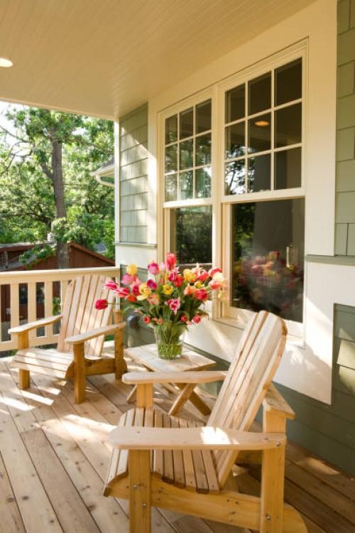 chairs and flowers on home front porch. - home decoration stock pictures, royalty-free photos & images